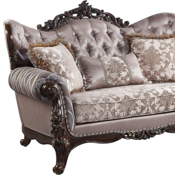 70" Pink And Brown Loveseat and Toss Pillows - Image 3