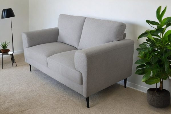 61" Light Gray And Black Linen Loveseat - Image 2