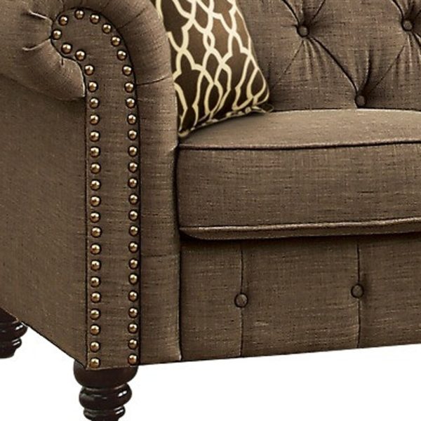 67" Brown And Dark Brown Linen Loveseat - Image 3