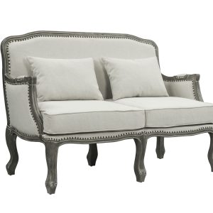 56" Cream And Gray Linen Loveseat and Toss Pillows