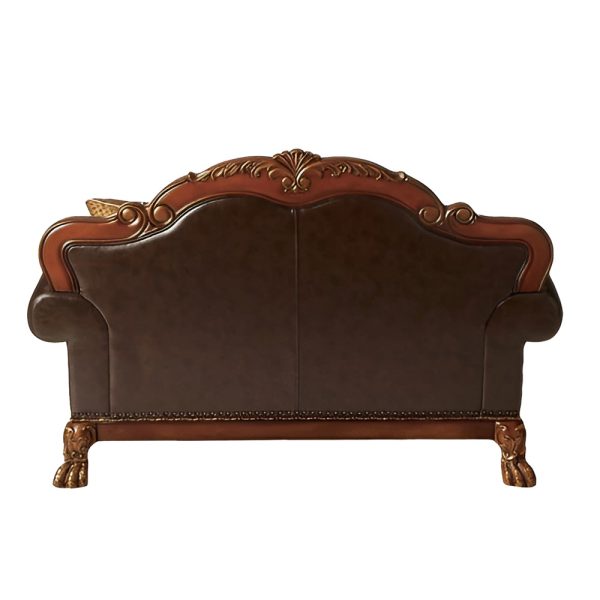 67" Brown And Redwood Faux Leather Loveseat and Toss Pillows - Image 3