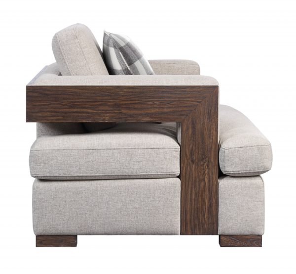 72" Beige And Brown Linen Loveseat - Image 3