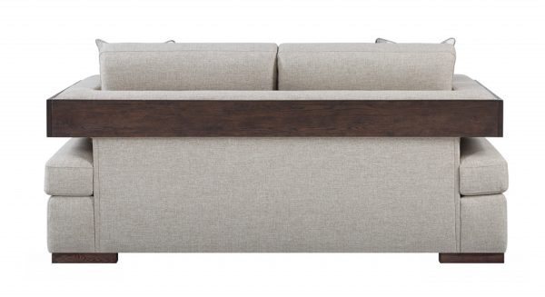 72" Beige And Brown Linen Loveseat - Image 4