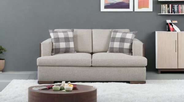 72" Beige And Brown Linen Loveseat - Image 2