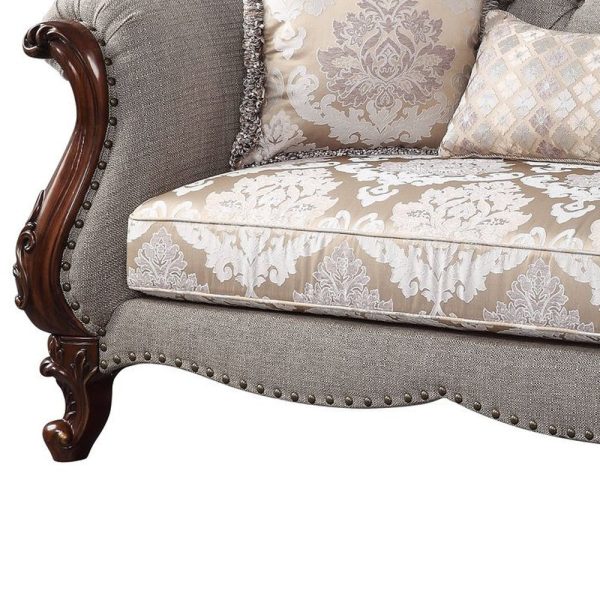 72" Beige And Dark Brown Linen Loveseat and Toss Pillows - Image 3
