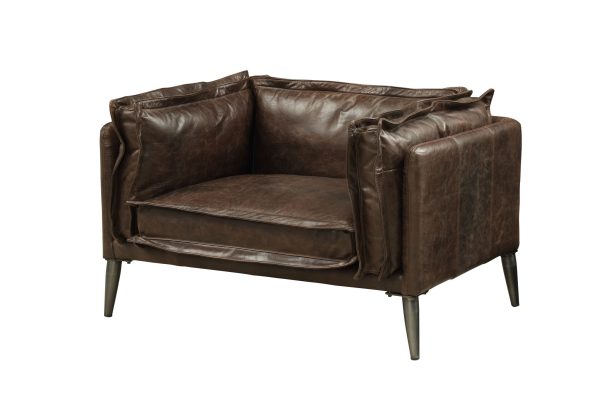 47" Distress Chocolate Top Grain Leather And Black Chair And A Half - Image 3