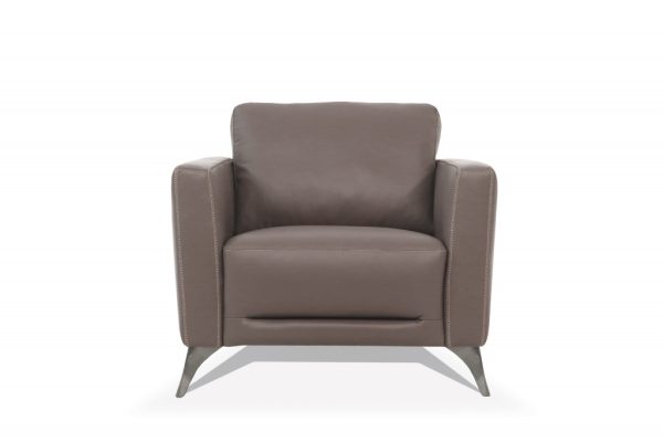 35" Taupe Genuine Leather And Black Arm Chair - Image 2