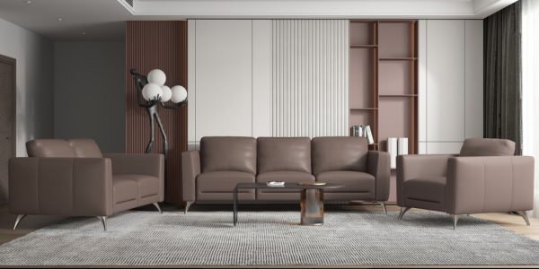 35" Taupe Genuine Leather And Black Arm Chair - Image 4