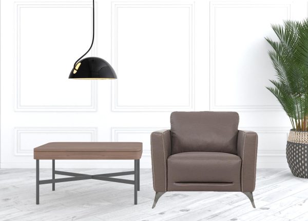 35" Taupe Genuine Leather And Black Arm Chair - Image 3