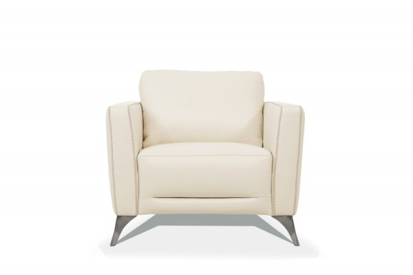 35" Cream Genuine Leather And Black Arm Chair - Image 2