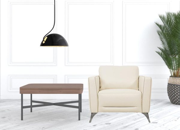 35" Cream Genuine Leather And Black Arm Chair - Image 3