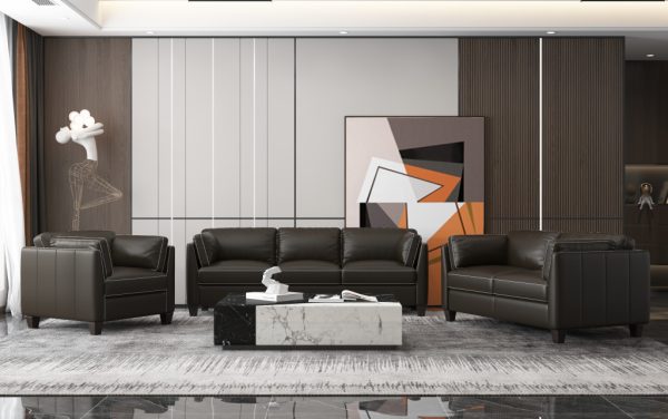 36" Chocolate Genuine Leather And Black Arm Chair - Image 4