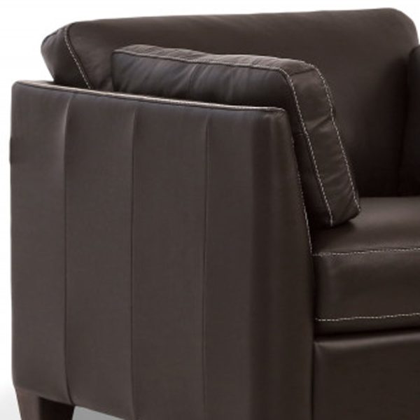 36" Chocolate Genuine Leather And Black Arm Chair - Image 3