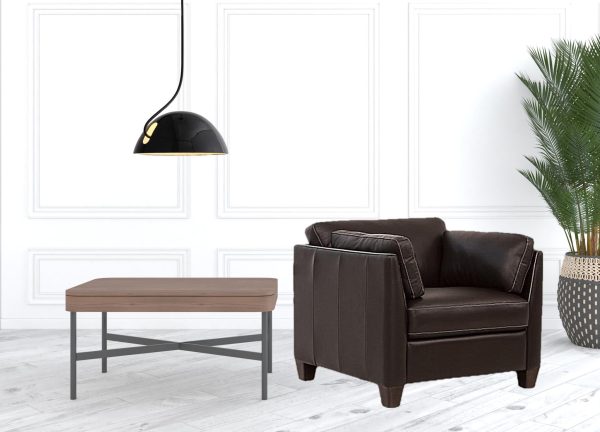 36" Chocolate Genuine Leather And Black Arm Chair - Image 2