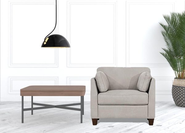 36" Dusty White Genuine Leather And Black Arm Chair - Image 3