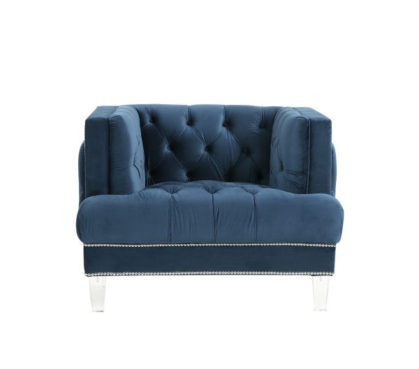 41" Blue Velvet And Black Tufted Arm Chair - Image 2