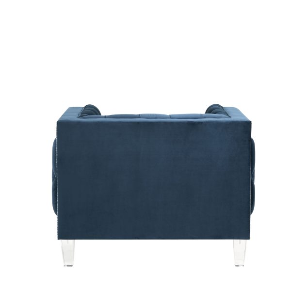 41" Blue Velvet And Black Tufted Arm Chair - Image 3