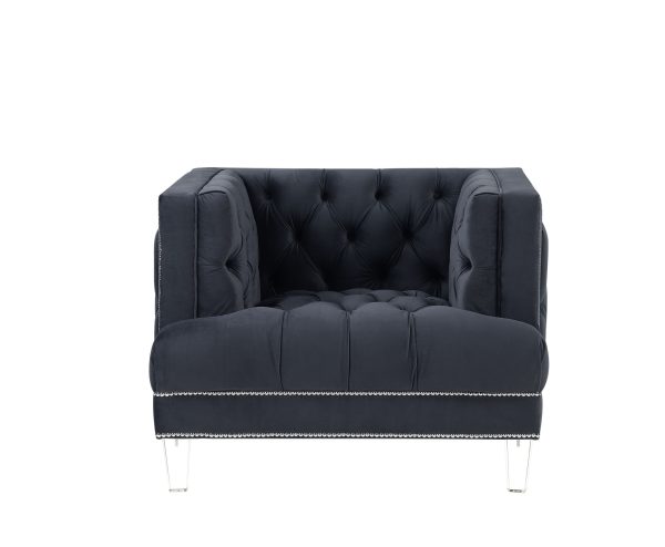 41" Charcoal Velvet And Black Tufted Arm Chair - Image 2