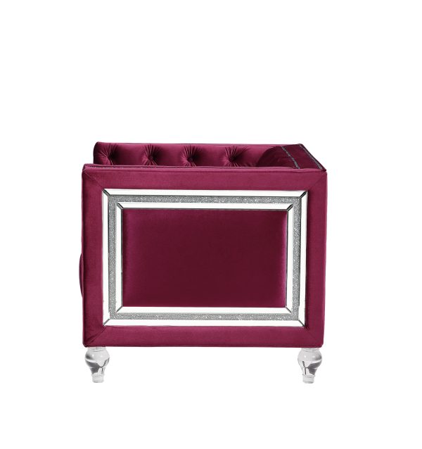 40" Burgundy Velvet And Black Tufted Arm Chair - Image 2