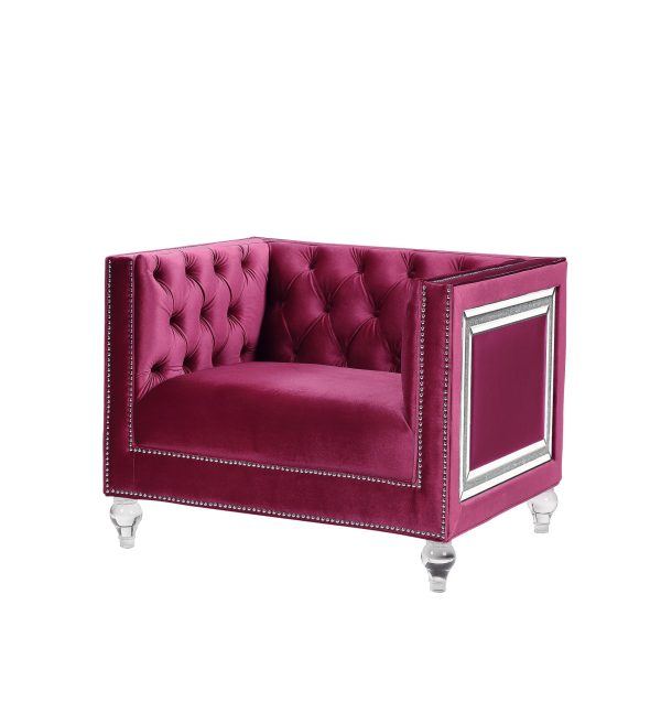 40" Burgundy Velvet And Black Tufted Arm Chair - Image 4
