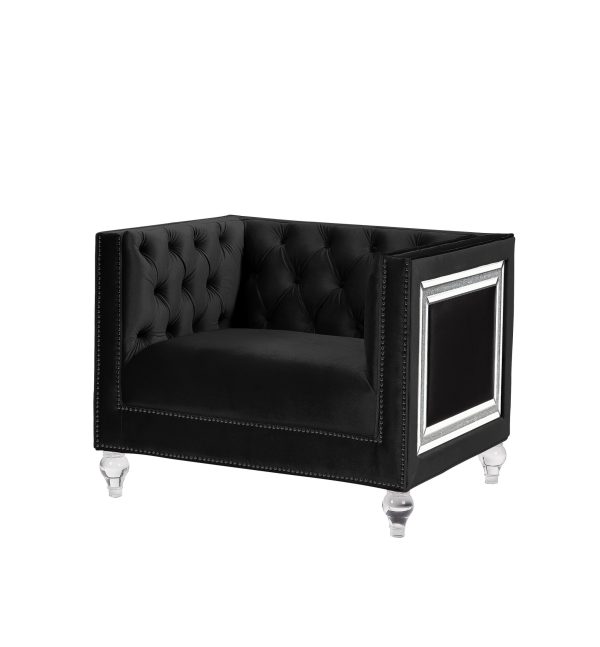 40" Black Velvet Tufted Arm Chair - Image 3