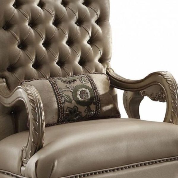 34" Bone and Gold Velvet Tufted Arm Chair - Image 3