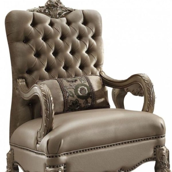34" Bone and Gold Velvet Tufted Arm Chair - Image 4