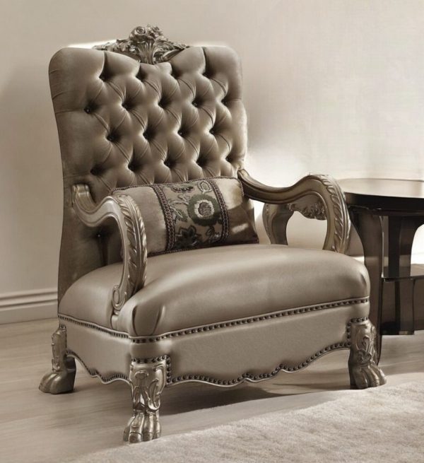34" Bone and Gold Velvet Tufted Arm Chair - Image 2
