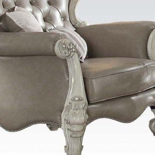 43" Gray and Bone Faux Leather Tufted Wingback Chair - Image 3