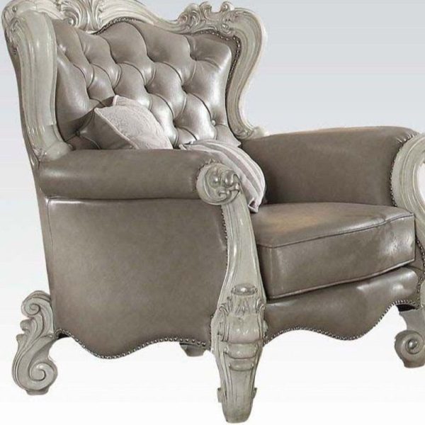 43" Gray and Bone Faux Leather Tufted Wingback Chair - Image 4