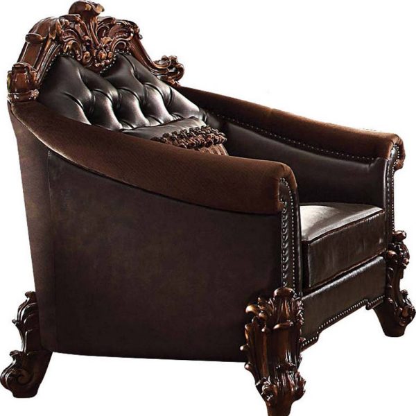 43" Dark Brown Faux Leather Tufted Barrel Chair - Image 2