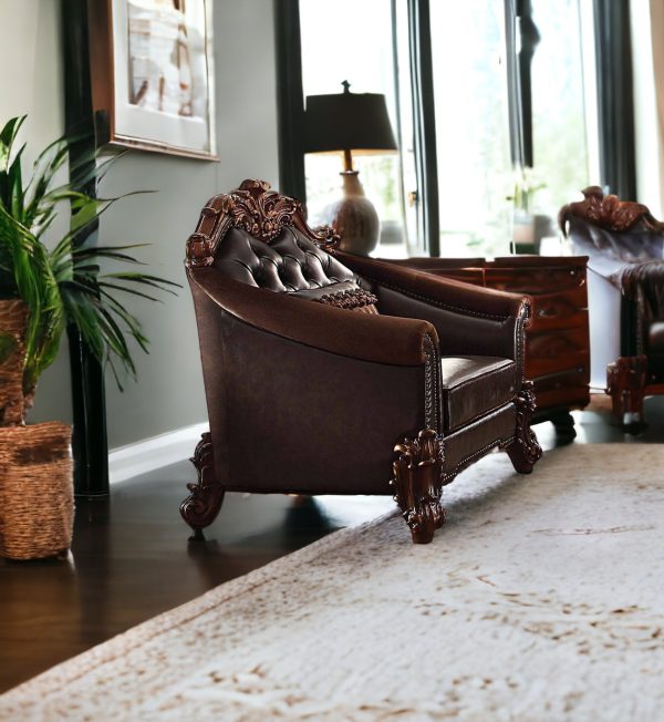 43" Dark Brown Faux Leather Tufted Barrel Chair - Image 3