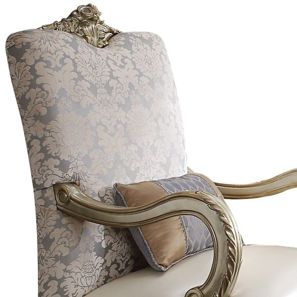 34" Pearl and Gold Faux Leather Damask Arm Chair - Image 3