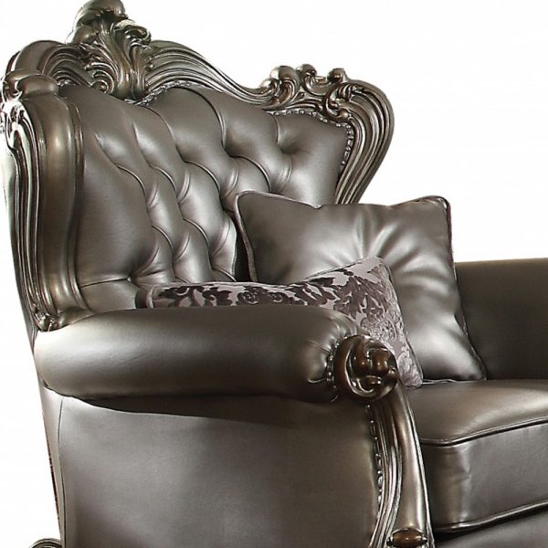 44" Silver and Platinum Faux Leather Tufted Wingback Chair - Image 3