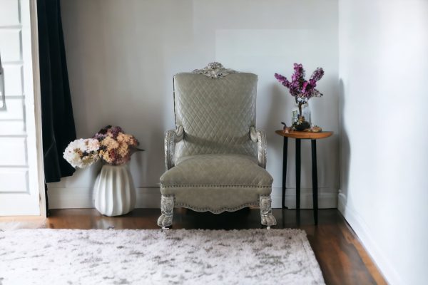 34" Bone Faux Leather Arm Chair - Image 2