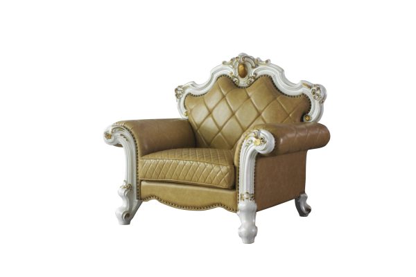 50" Beige and Pearl Faux Leather Tufted Arm Chair - Image 2