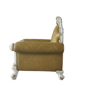 50" Beige and Pearl Faux Leather Tufted Arm Chair