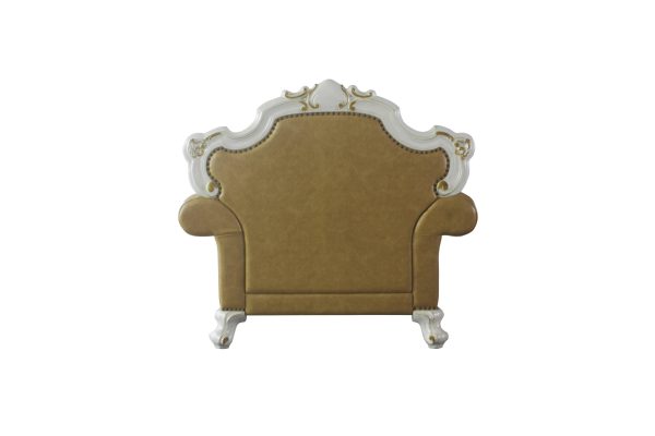 50" Beige and Pearl Faux Leather Tufted Arm Chair - Image 3