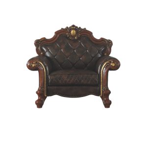 50" Chocolate Faux Leather Tufted Arm Chair