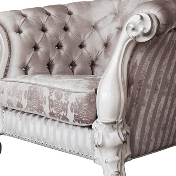 52" Ivory and Bone Fabric Damask Tufted Barrel Chair - Image 3