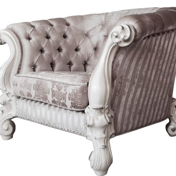 52" Ivory and Bone Fabric Damask Tufted Barrel Chair - Image 4