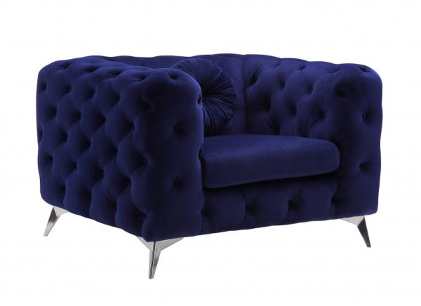 41" Blue Fabric And Black Tufted Arm Chair - Image 2