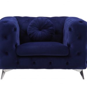 41" Blue Fabric And Black Tufted Arm Chair