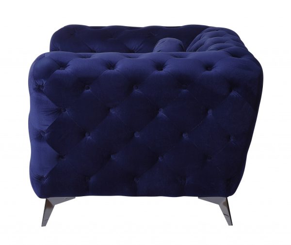41" Blue Fabric And Black Tufted Arm Chair - Image 3