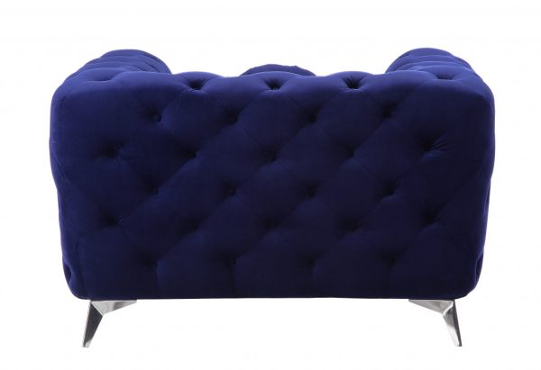 41" Blue Fabric And Black Tufted Arm Chair - Image 4