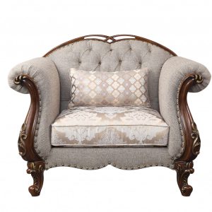 48" Beige Fabric And Cherry Floral Arm Chair