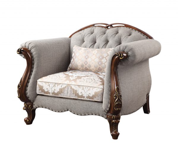 48" Beige Fabric And Cherry Floral Arm Chair - Image 4