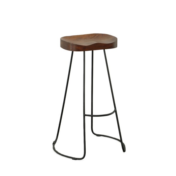 Set of Two 31" Chestnut And Black Steel Backless Bar Height Bar Chairs - Image 2