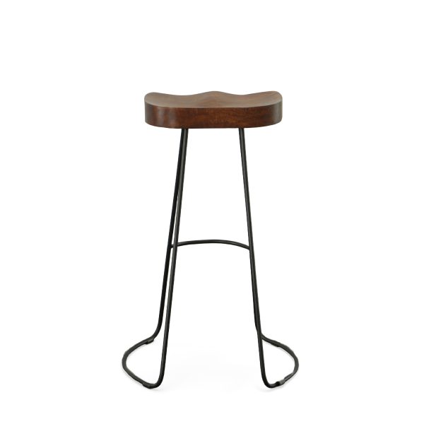 Set of Two 31" Chestnut And Black Steel Backless Bar Height Bar Chairs - Image 3