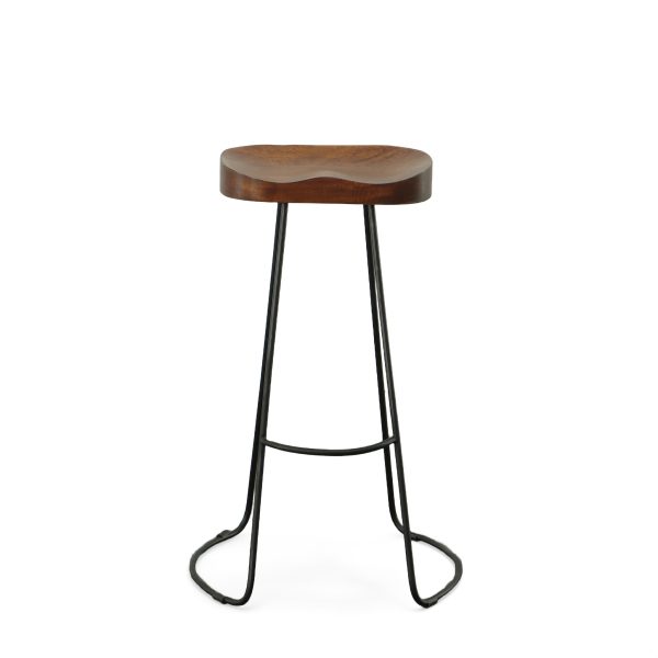 Set of Two 31" Chestnut And Black Steel Backless Bar Height Bar Chairs - Image 4